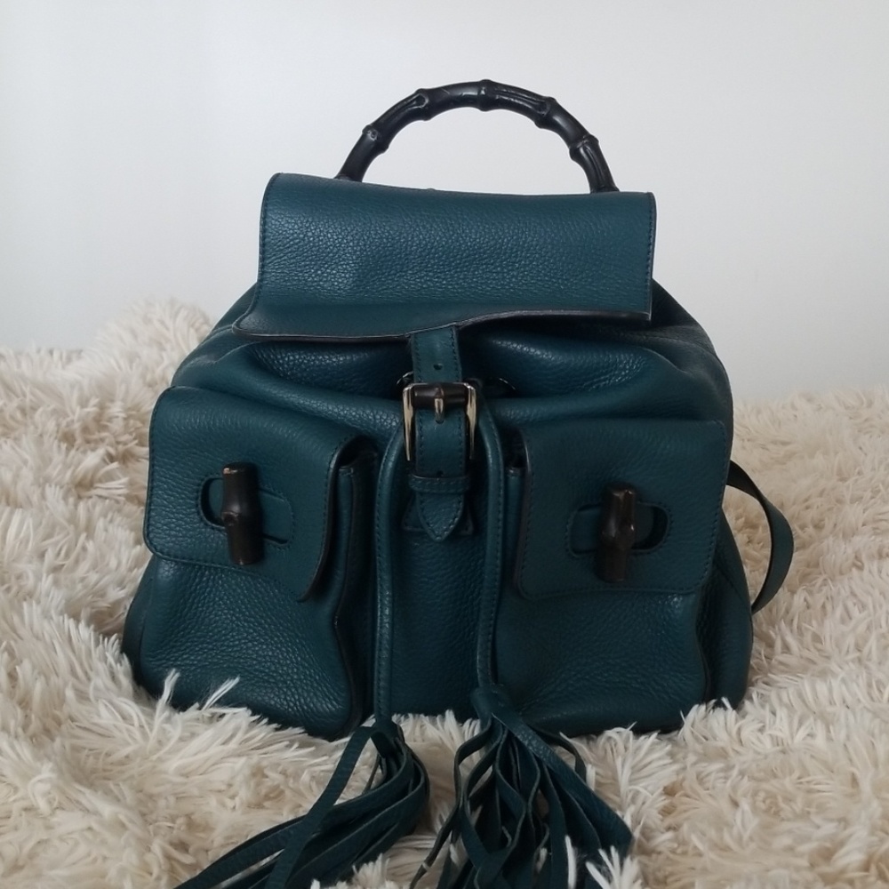 Gucci Bamboo Teal Leather Backpack